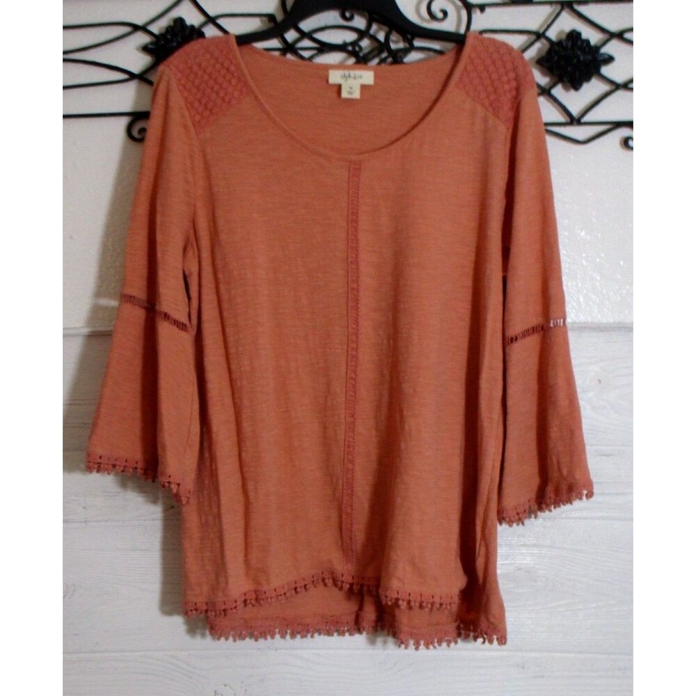 Style & Co Knit Boho Top Women's Size M Long Sleeve Pumpkin Round Neck